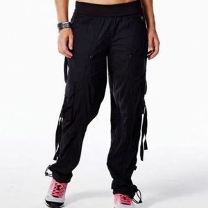 Zumba Black Crave-worthy Cargo Nylon Elastic Waist Pants Medium